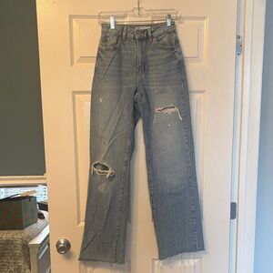 Garage Blue Distressed Wide Leg Jeans